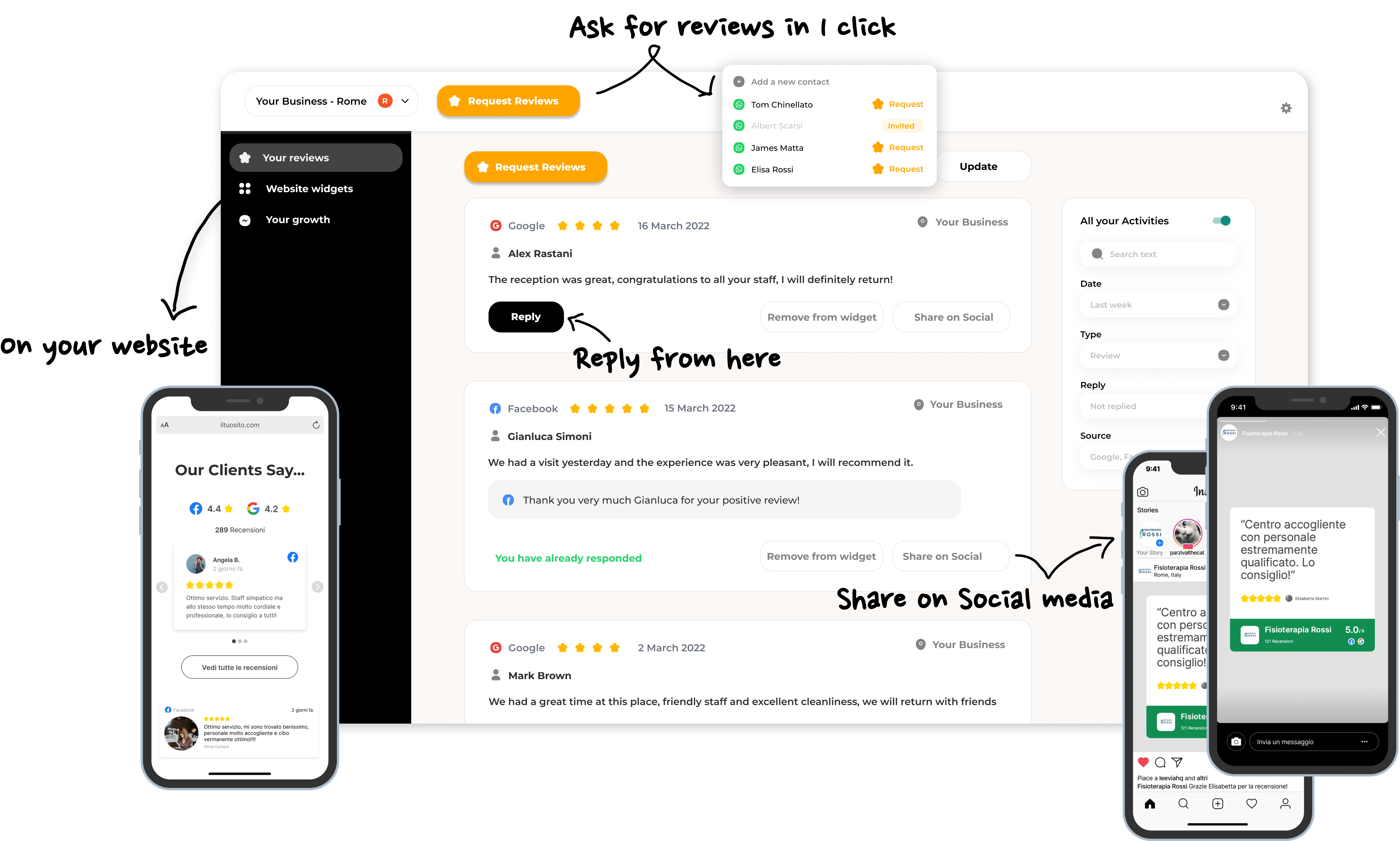 A mobile app for reputation management, specifically designed to help businesses monitor and respond to Google reviews. The app can be accessed on both mobile phones and tablets, providing a convenient tool for managing and