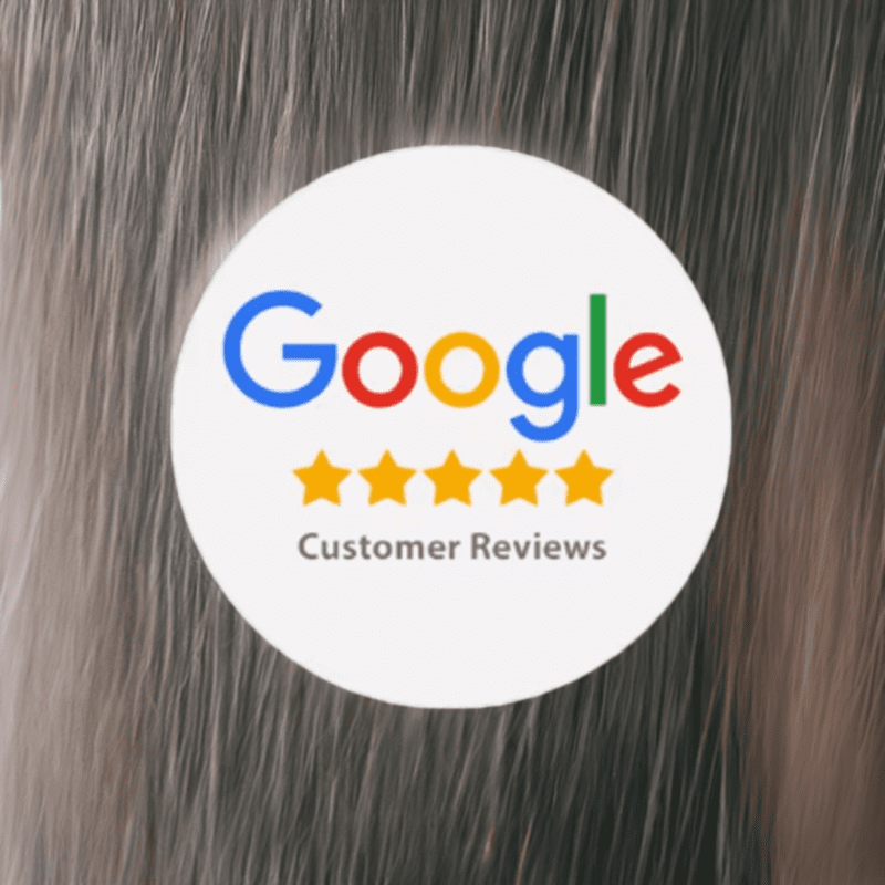 Google Customer Reviews logo with five gold stars below the word "Google." The background features a blurred, streaked texture with shades of brown, gray, and white.